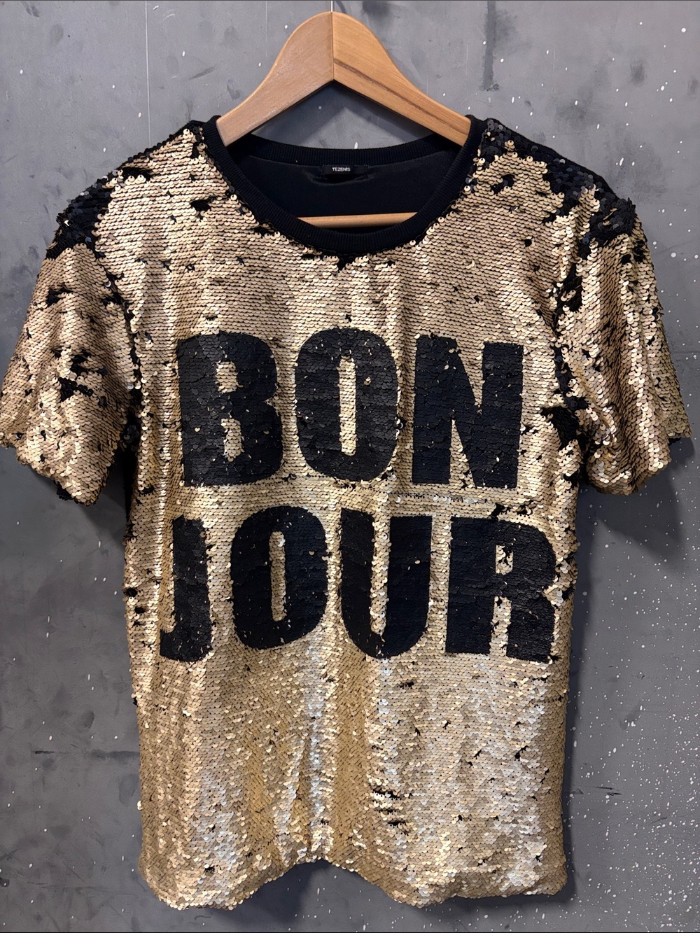 Bonjour Sequin Short Sleeve Tee in Gold by Tezenis